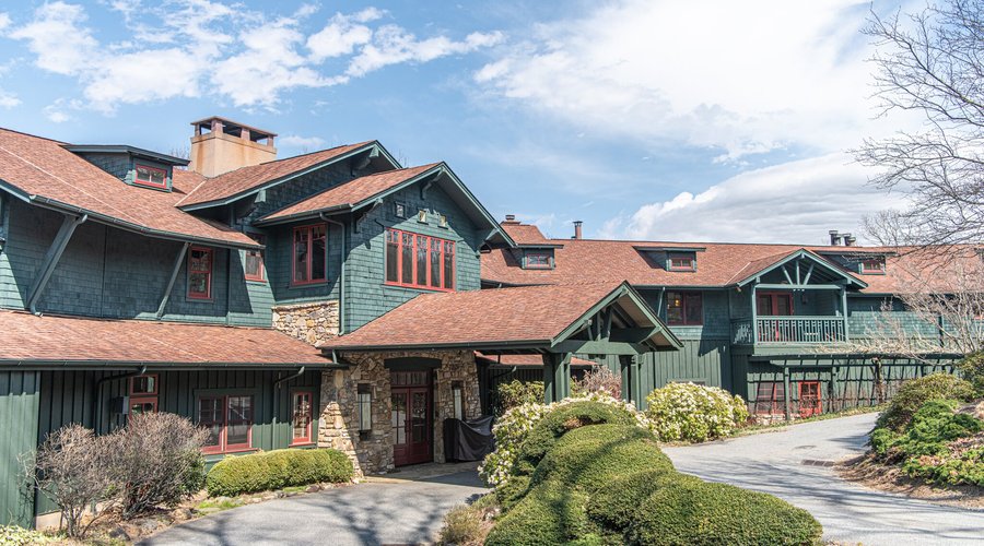 Early spring view of our arts and crafts blue ridge mountain lodge in Asheville North Carolina