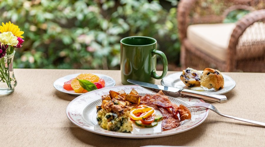 Breakfast on the patio with mountain views