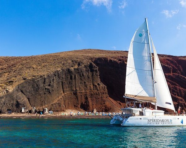 sunset sailing catamaran cruise in santorini with bbq and drinks