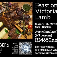 Feast On Victorian Lamb - 16 April to 30 May 2021.
Australian Lamb Platter (2-3 person) inclusive complimentary bottle of house wine. RM 650 Nett.