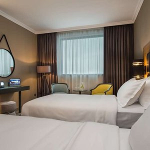 Expo Hotel in Sofia, image may contain: Interior Design, Home Decor, Laptop, Cushion