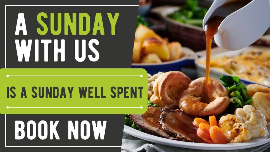 Book via our website and join us for Sunday roast dinners 