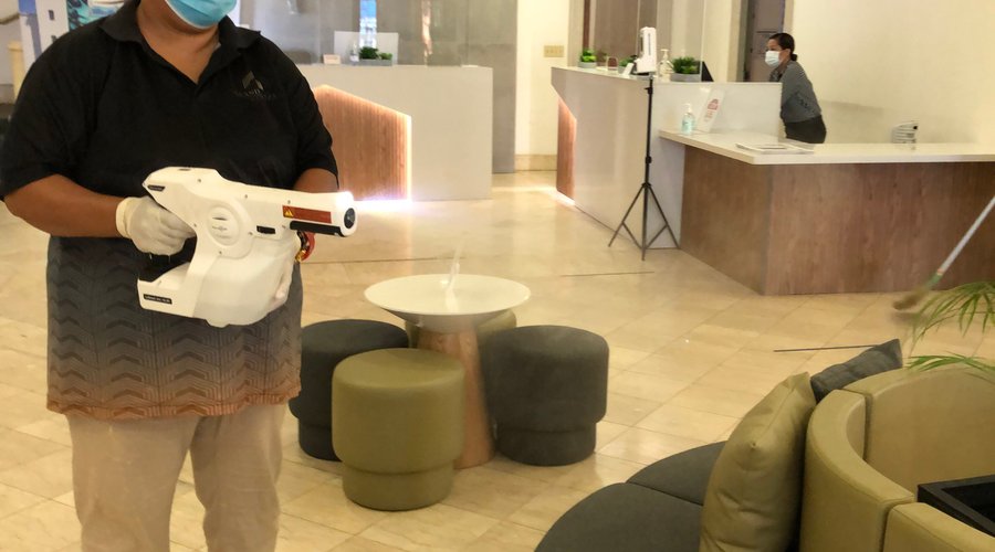 Top of the line Protexus Electrostatic sprayers are used daily to provide 360-degree coverage of hospital-grade disinfection.