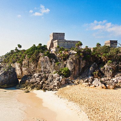 Ancient architecture and ruins on the beach in Mexico