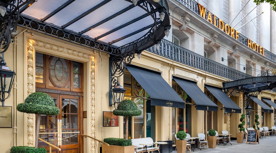 The newly renovated façade of The Waldorf Hilton