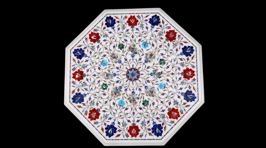 big size marble table with semi precious stones