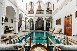Riad Nayanour in Marrakech, image may contain: Villa, Pool, Swimming Pool, Home Decor