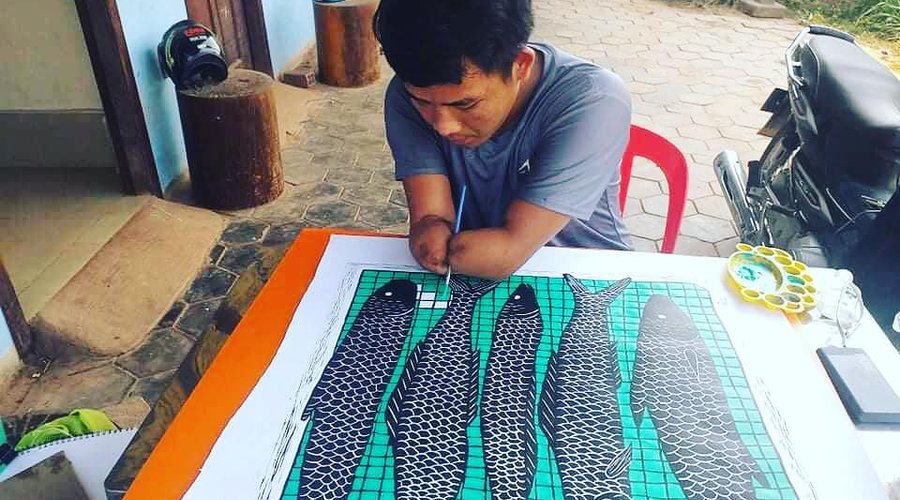 Morn Chear painting "Grilled Fish: Green"