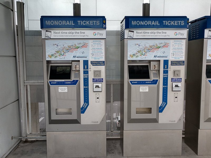 Two ticket machines at a Las Vegas Monorail station