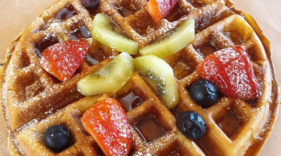 Waffles with Maple Syrup and Fruits