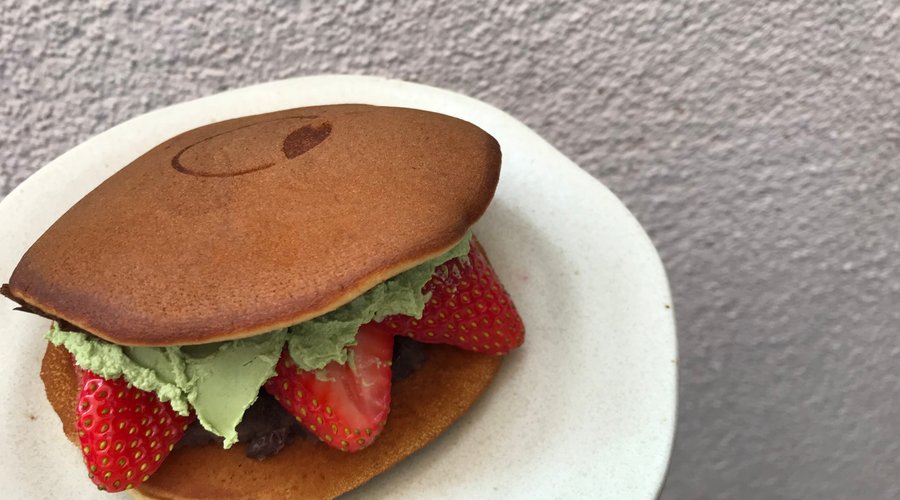 Anko Dorayaki with strawberry fruits and Matcha mascarpone