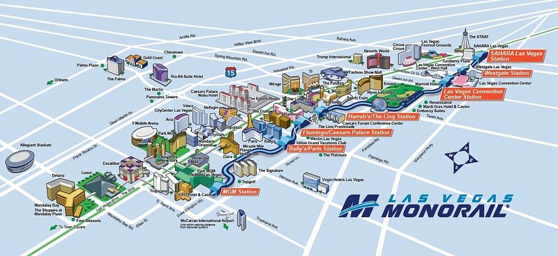 illustrated map of the Las Vegas Monorail map