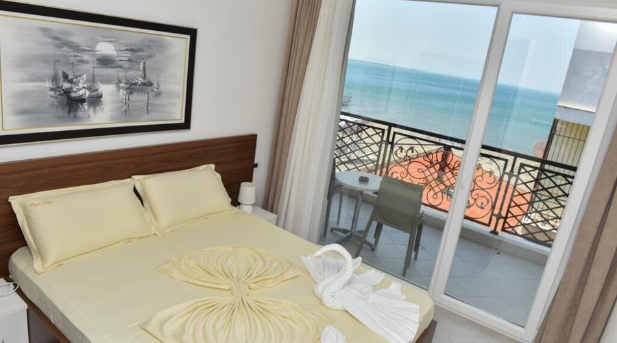 The room at Carpe Diem hotel. It offers a double bed and also a beautiful view.