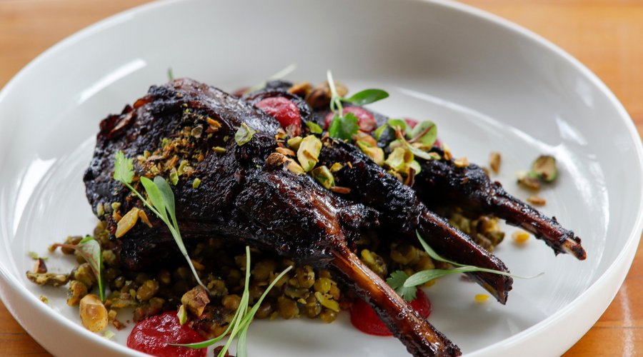 Lamb Cutlets - Moong Dhal, Beetroot cream & Pistachio