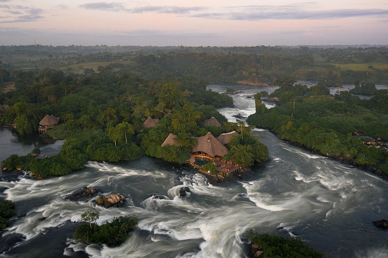 Aerial view of Entebbe, Uganda and the surrounding Lake Victoria