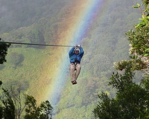 Tourist arriving to platform on a canopy cable ride, Monteverde, Santa  Elena, Costa Rica, Central America Stock Photo - Alamy