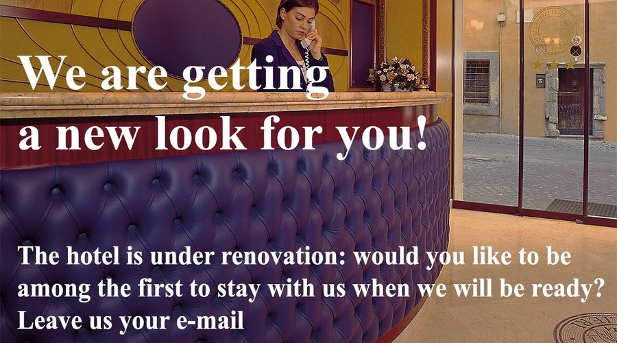 We are getting a new look for you!

The hotel is under renovation: would you like to be 
among the first to stay with us when we will be ready?
Leave us your e-mail



Ci stiamo rifacendo il look per voi!

L’hotel è in ristrutturazione: vuoi essere tra i primi
a provare l’hotel quando sarà terminato? 
Lasciaci la tua mail