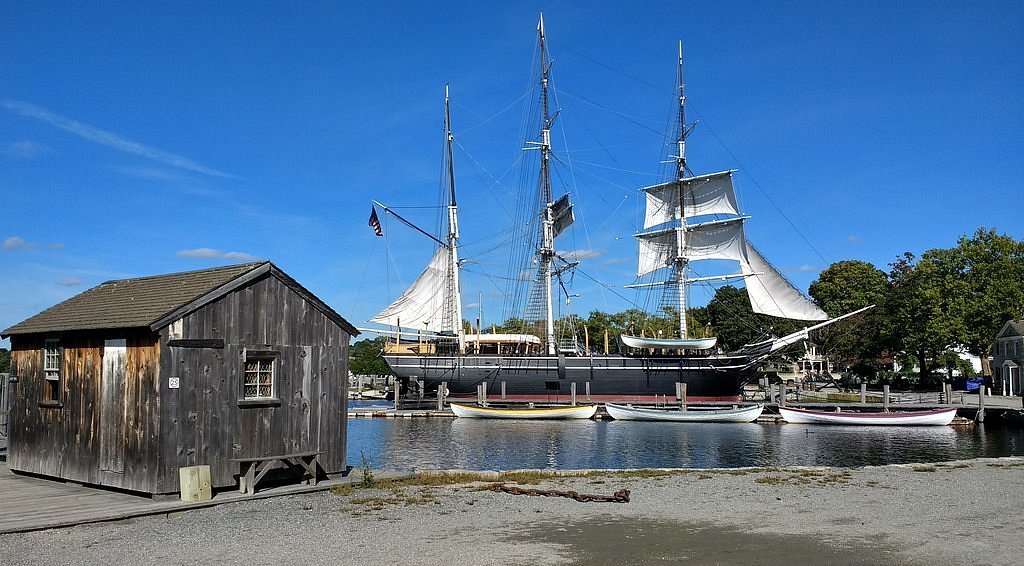 Ship and small boats at Mystic Seaport Museum