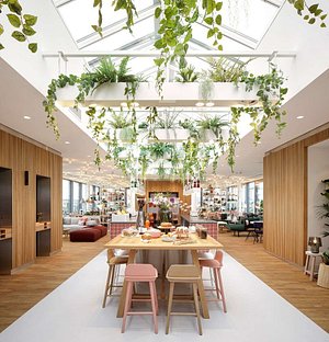 Zoku Vienna in Vienna, image may contain: Dining Room, Dining Table, Table, Interior Design