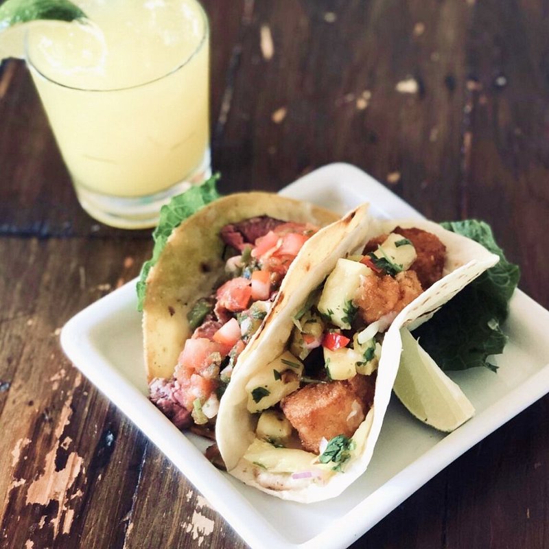 Two tacos and a margarita from Santa Fe