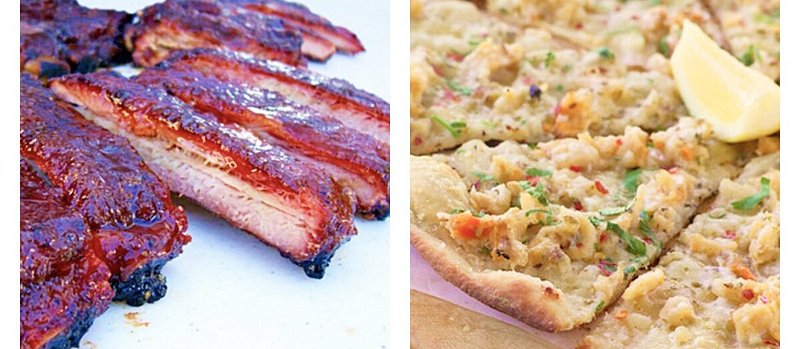 Left: Ribs from Smoky Rock BBQ; Right: Pizza from Gigi’s