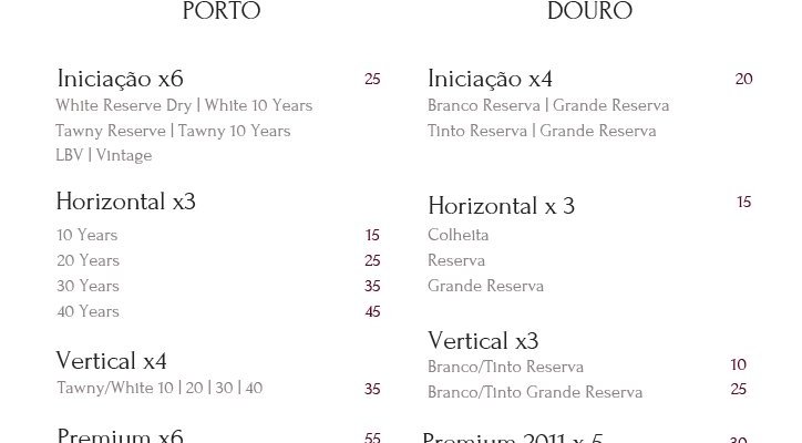 Menu - Tasting