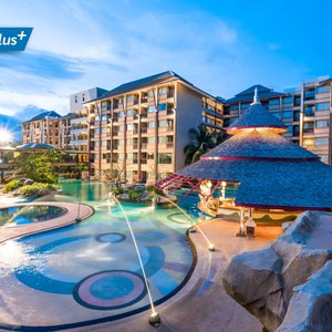 The panoramic view of the largest swimming pool in Patong, Phuket.