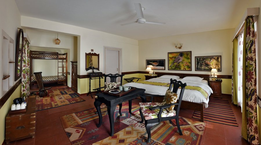 The Laughing Thrush room is a family room that is located on a plateau on the southern edge of the property. It is on the ground floor and has a beautiful verandah. This room is named after the Himalayan bird with a distinctive white head which is abundantly seen around the hotel in flocks.