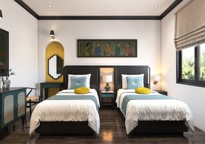 Nature Boutique Hotel in Da Lat, image may contain: Home Decor, Interior Design, Furniture, Bedroom