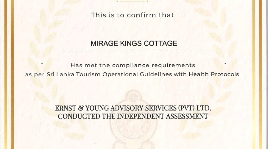 We are  proud to announce that we have been certified for "safe & secure certificate by the Sri Lanka Tourism Development Authority