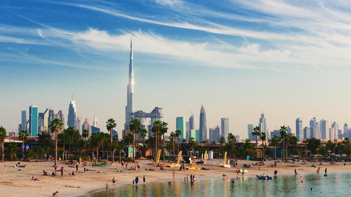 Beach in Dubai with Burj Khalifa in the background