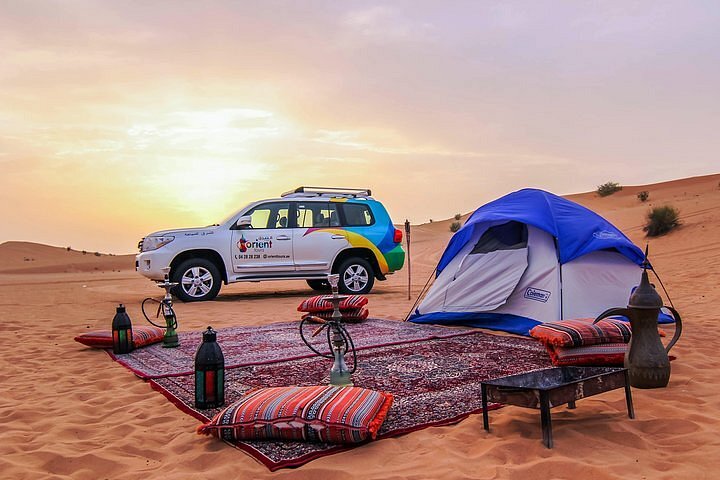 Camp tents set up in the middle of the Dubai desert