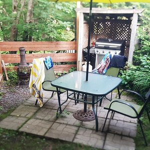 Patio area, Untrimmed weeds, the BBQ grill was completely rusted.. Again, the other rooms and patios are more up to date, this one was quite unkept. Wasn't cleaned off or anything. Yes it rained but regardless if you can't step out onto the patio with your bare feet.  its kinds pointless, 