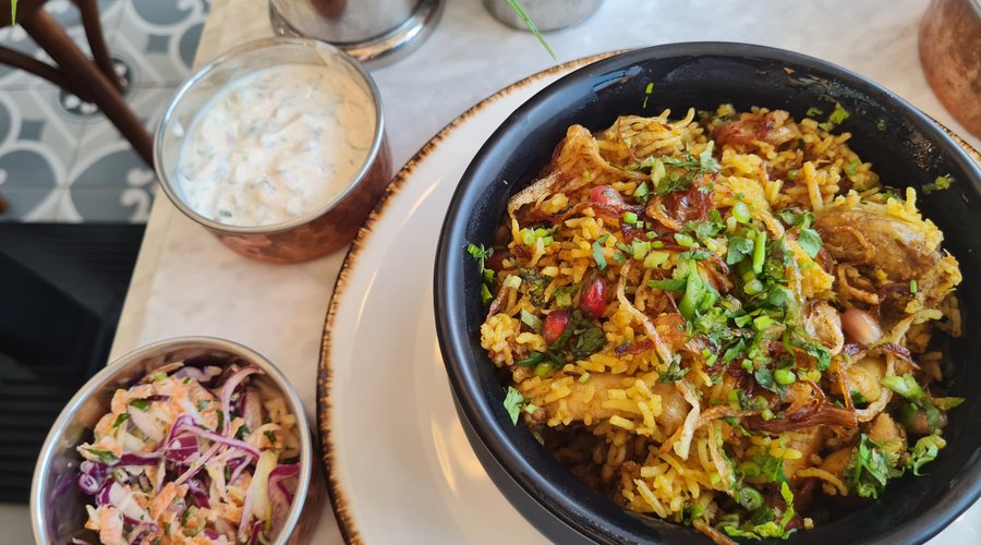 Decghi Chicken Biryani with Desi Slaw & Tzatziki Raita