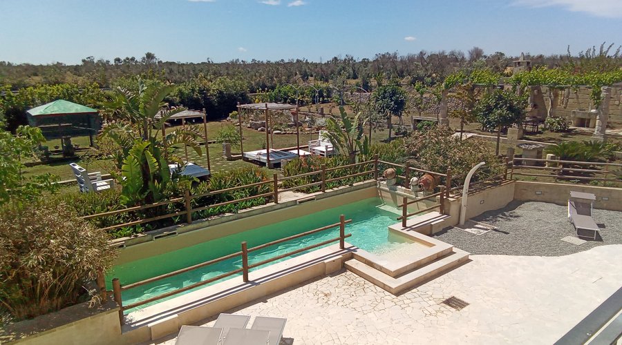 Vista giardino e piscina da camere Standard