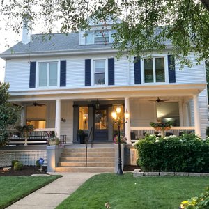 Beautiful flowers and landscaping in the front yard.