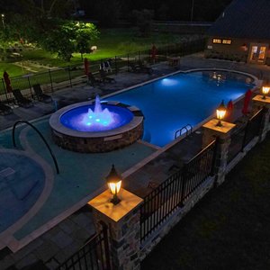 Pool lights at night.