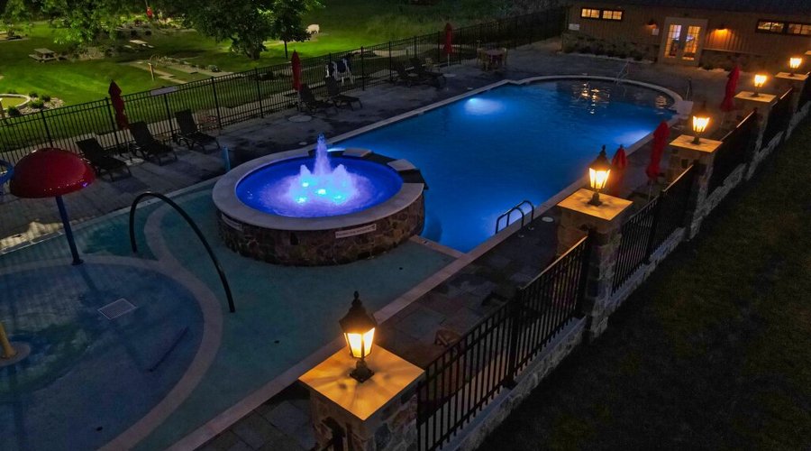 Pool lights at night.