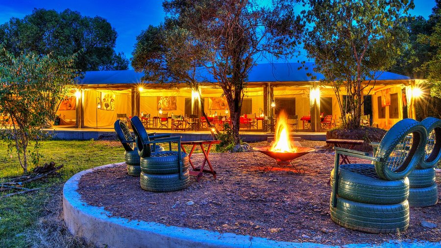 Dinner location with campfire
