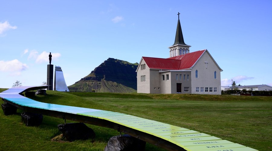 Public art and church.  