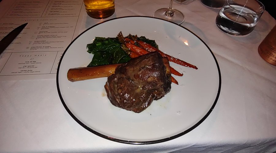 The pork chop was great, the lamb fell off the bone but it was the toughest meat I have ever had. Horrible! Waiter was awesome he suggestion of the pork chop was spot on. Great meal!. Wife had the special, a stingray, we both loved it. We definitely recommend Theo's. Great service and great environment!