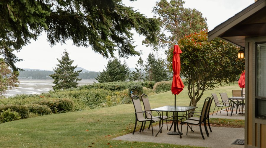 View from the patio of one of our Oceanview townhouses on the ridge overlooking Rathtrevor beach
