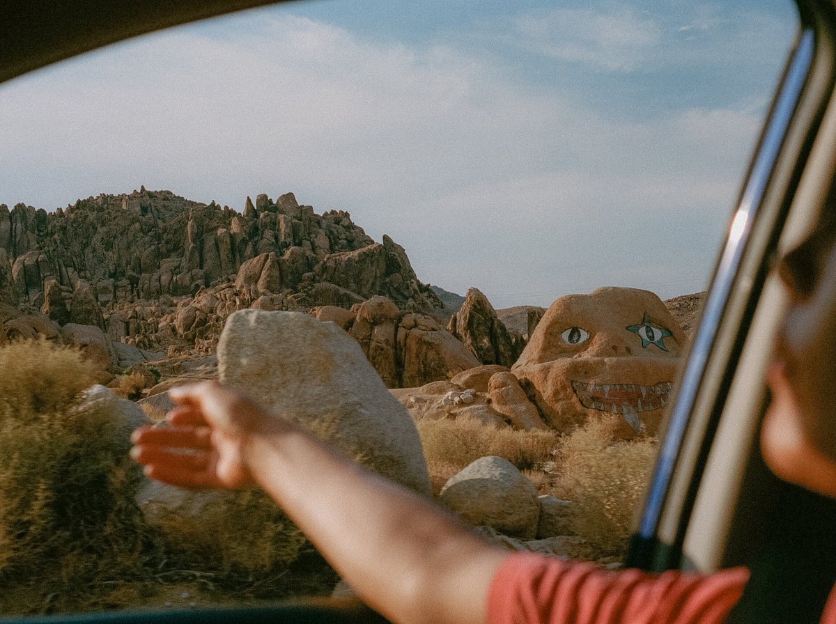 photo of girl sticking her arm outside of a car window while driving