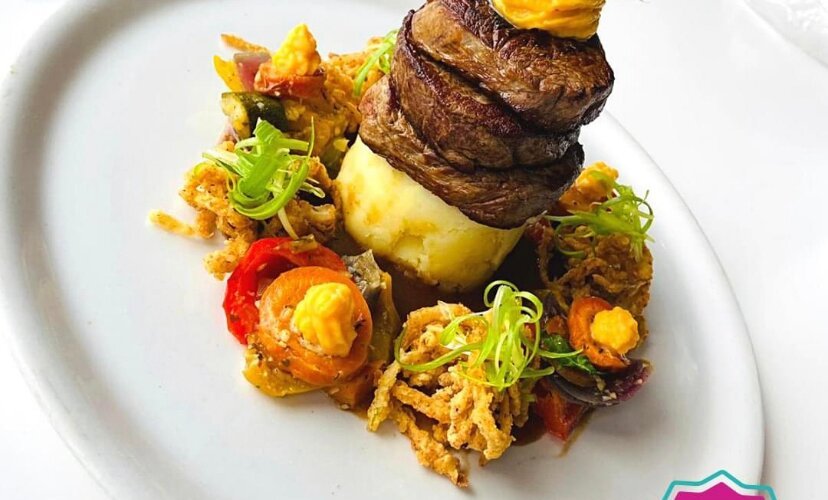 Steak Medallions,
With red wine & port jus, Cajun crisp onions, butternut squash purée. Served with mash & roast veg. 
(Weekend Special) 