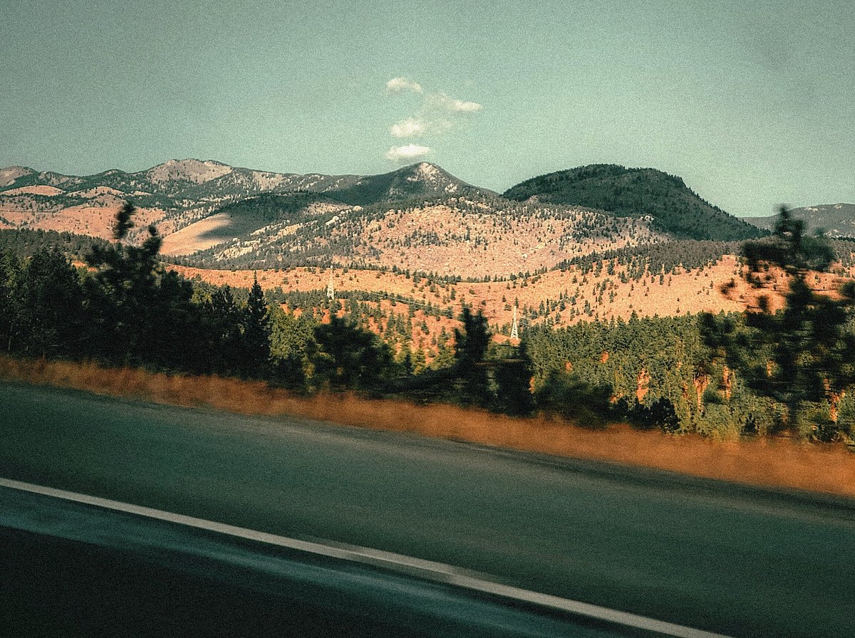 Mountain in Denver Colorado from a car driving