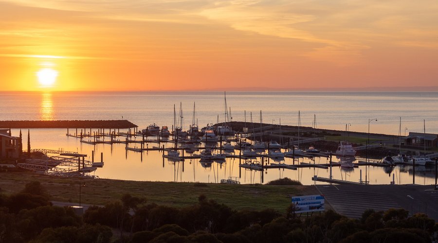 Port Vincent sunrise  over the Marina, easily accessed from Port Vincent Motel and Apartments.