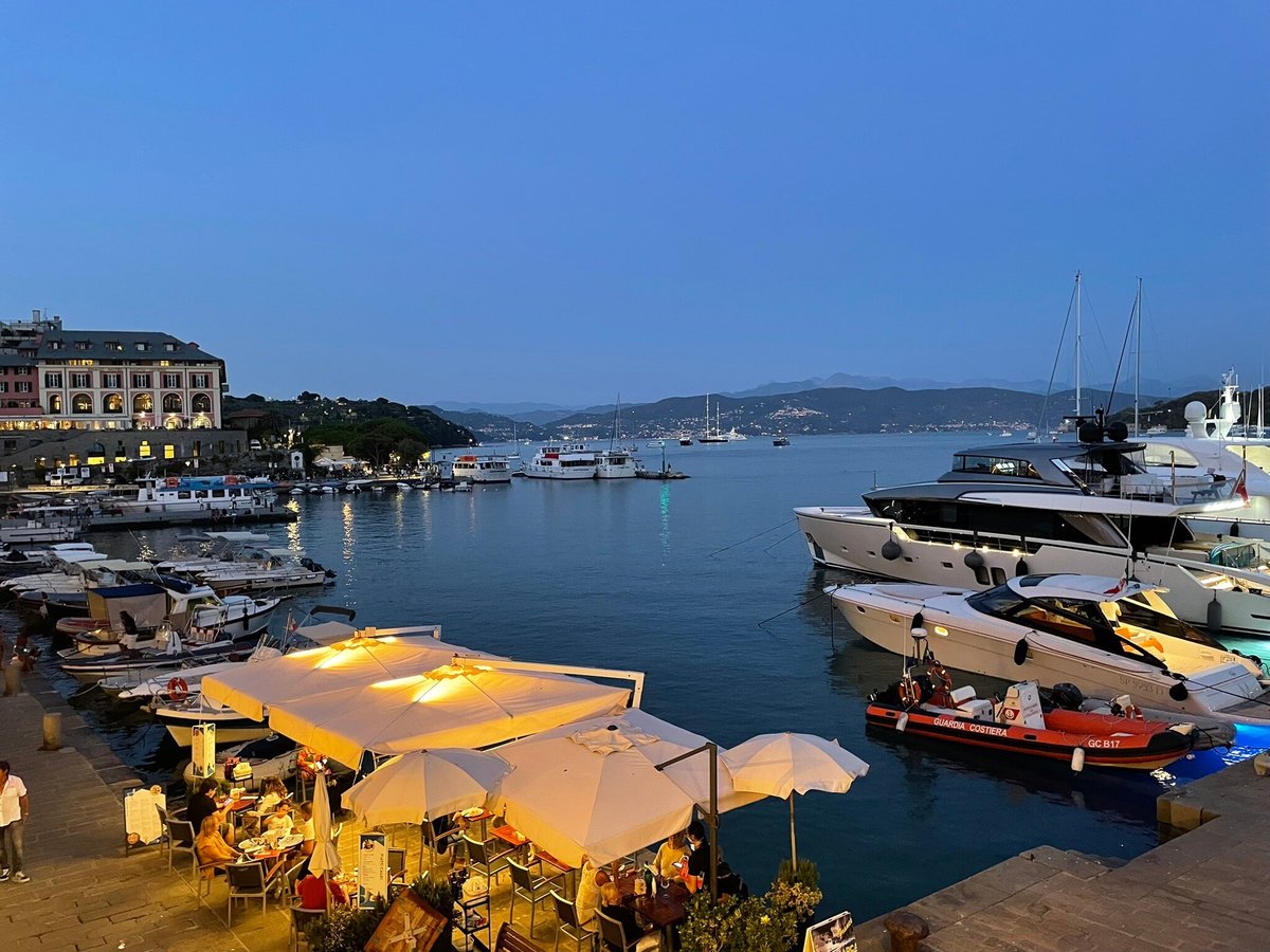 Pizza place terrace overlooking to beautiful Porto Venere harbor