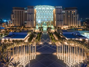 Rove Expo 2020 Hotel in Dubai, image may contain: City, Convention Center, Hotel, Resort