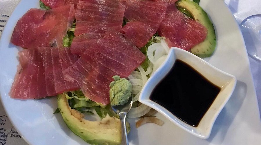 Fresh tuna carpaccio with homemade wasabi!