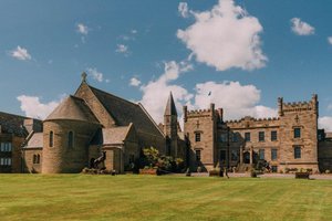 Sneaton Castle in Whitby, image may contain: Housing, Manor, House, Grass